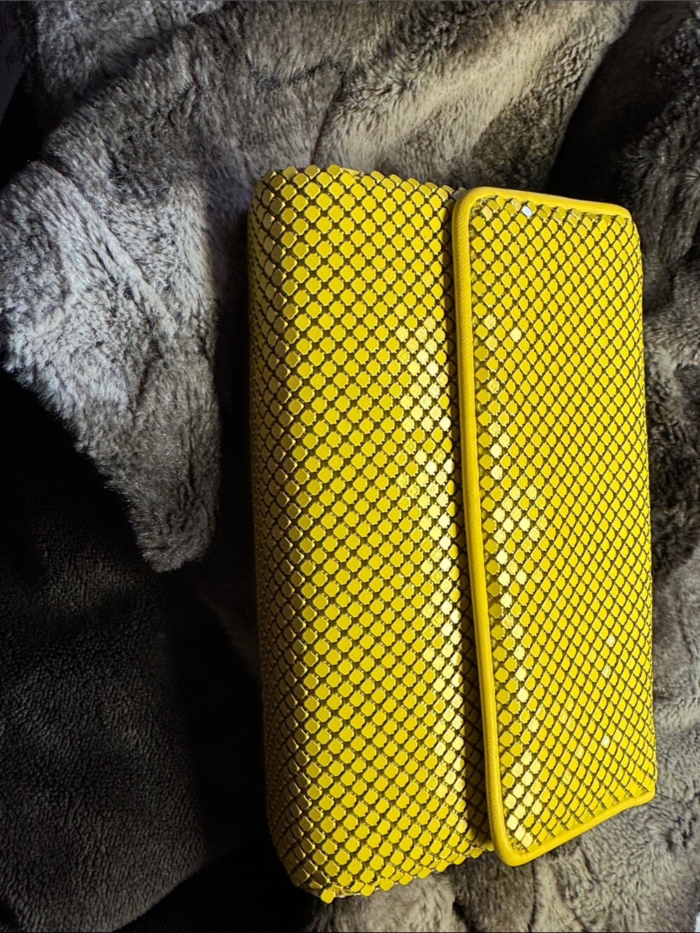 Whiting & Davis Yellow Metal Mesh Flap Clutch